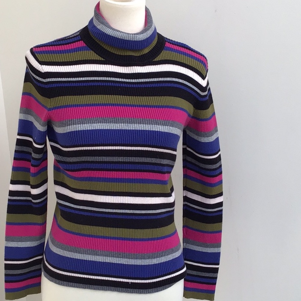 Colorful Multi striped cotton turtleneck sweater.